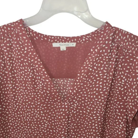 Fun2Fun Womens Mauve V-Neck Cap Sleeve Blouse With White Speckle Print - Size M - Picture 4 of 8